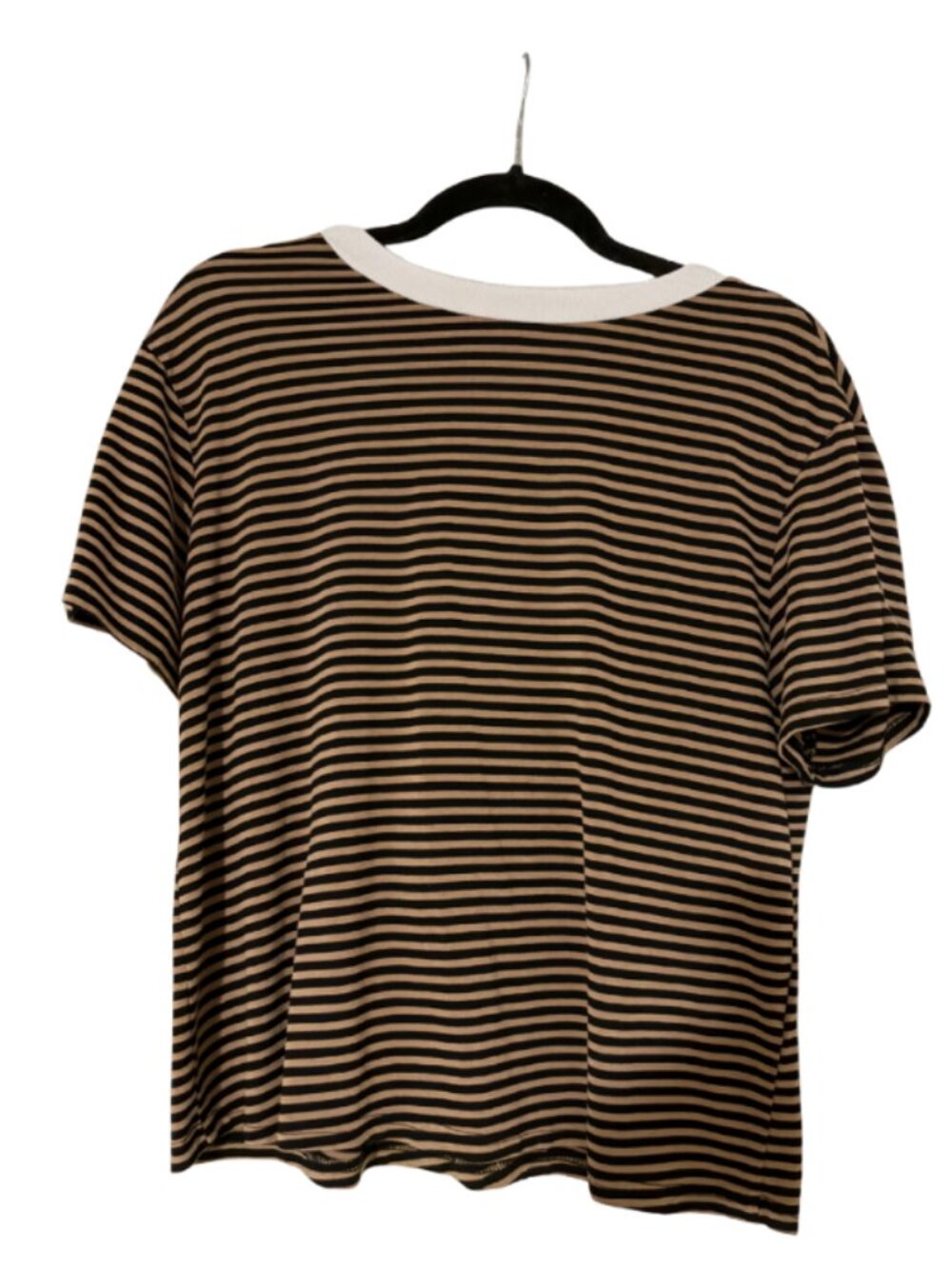 Black & Brown Striped Tee with Beige Collar